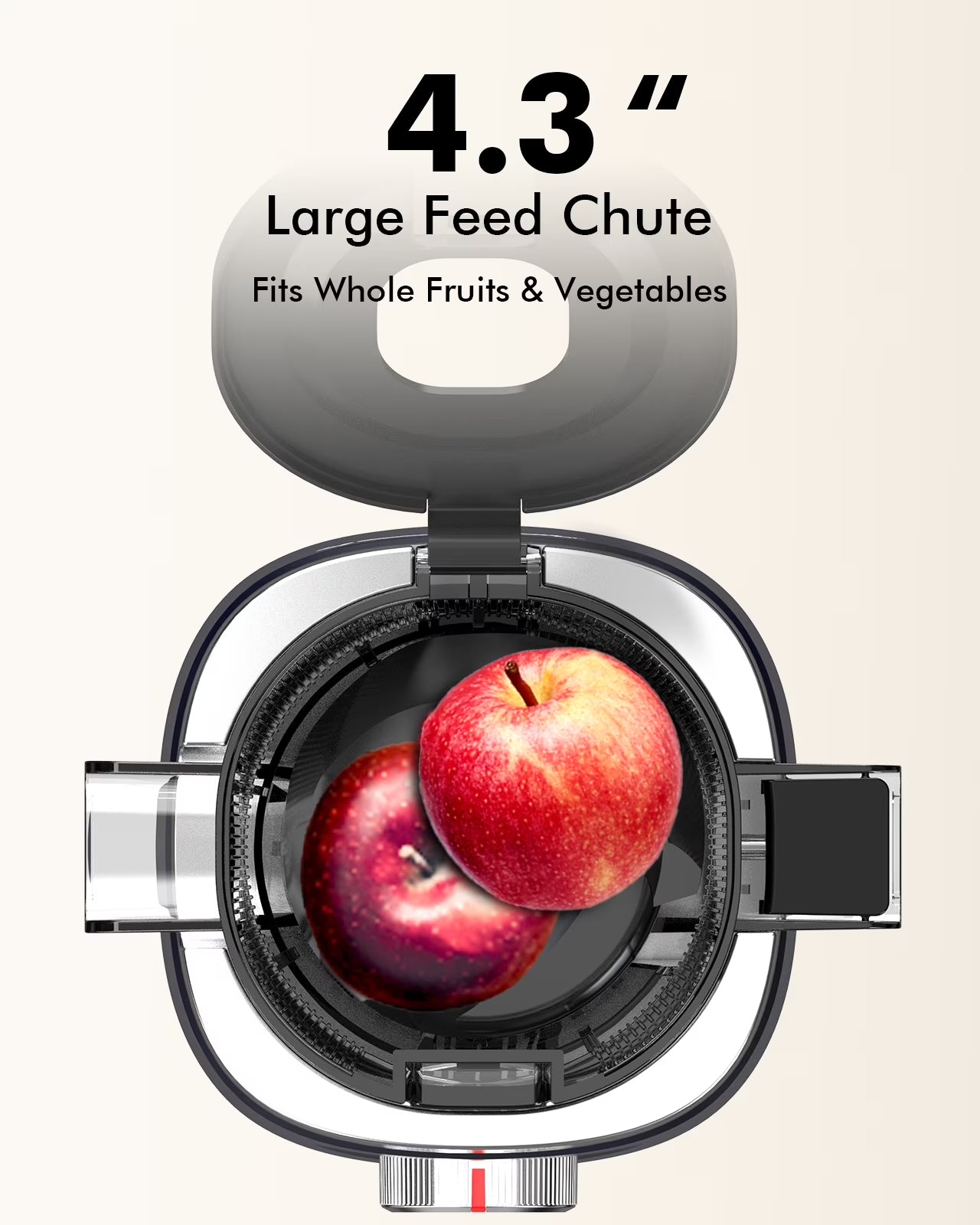Slow Masticating Juicer Machine, Cold Press Whole Fruit Juicer with 4.3-Inch Wide Feed Chute, Easy to Clean, High Juice Yield, Fruit & Vegetable Juicer, Home Kitchen, Red