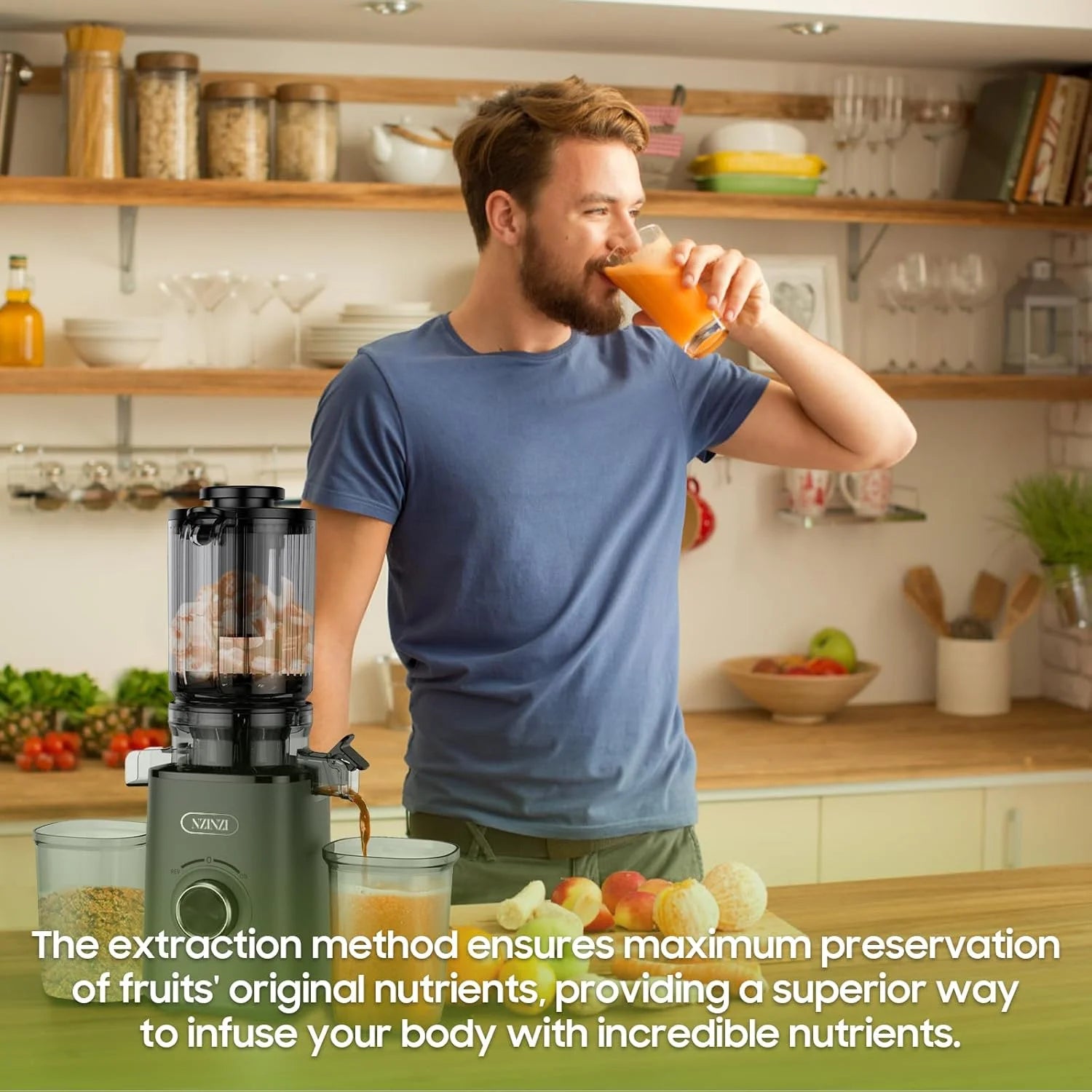 Cold Press Juicer Fruit Machine - Electric Juice Maker Extractor Squeezer, Slow Masticating Fresh Juicers Blender Machines Easy Clean for Whole Vegetable & Fruits, Juicing Pressed Kitchen Appliances