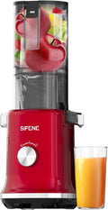 Slow Masticating Juicer Machine, Cold Press Whole Fruit Juicer with 4.3-Inch Wide Feed Chute, Easy to Clean, High Juice Yield, Fruit & Vegetable Juicer, Home Kitchen, Red