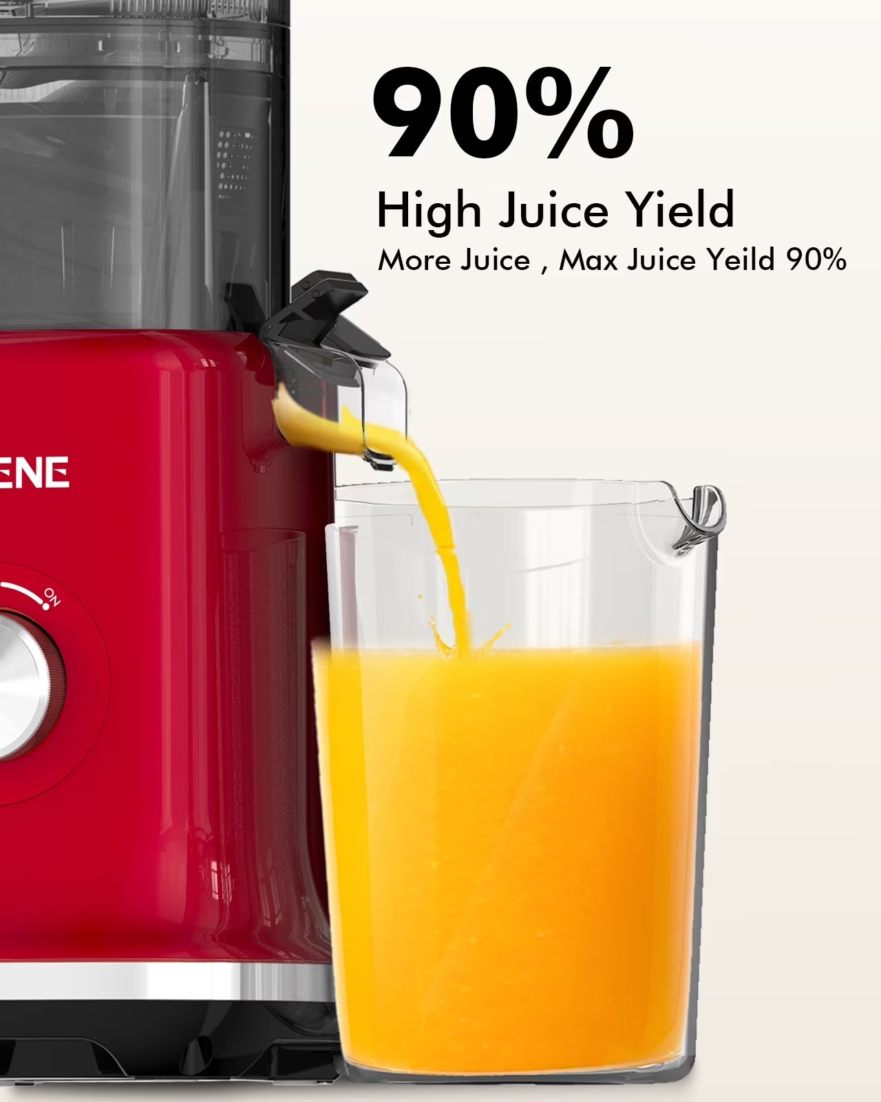 Slow Masticating Juicer Machine, Cold Press Whole Fruit Juicer with 4.3-Inch Wide Feed Chute, Easy to Clean, High Juice Yield, Fruit & Vegetable Juicer, Home Kitchen, Red