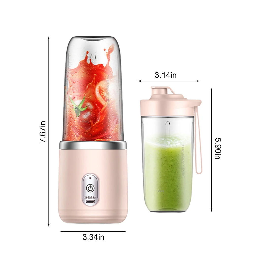 Portable USB Rechargeable Blender, 400Ml Smoothie Maker with 6 Blades, for Shakes Juice, Travel Sports Outdoor, 2000Mah Battery, 40W Power